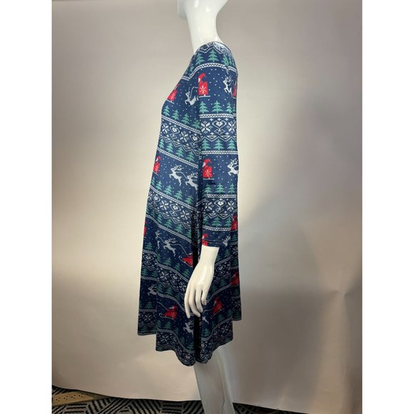 Santa Sleigh Christmas Long Sleeve Dress Size XXL Blue Cotton Blend - Picture 3 of 16